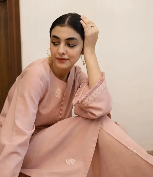 Blush Pink Cotton Silk Kurta - Image 2