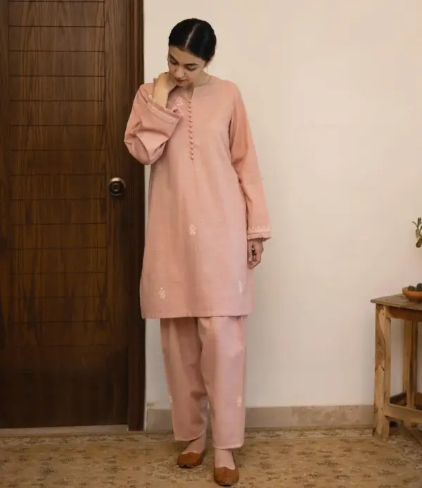 Blush Pink Cotton Silk Kurta - Image 4