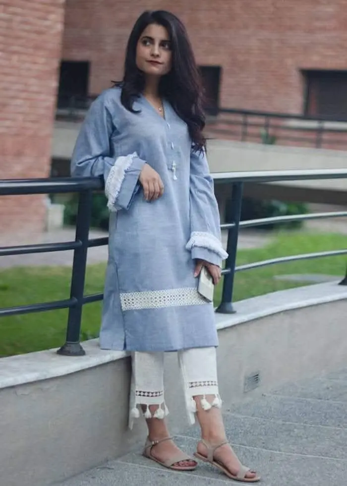 Eid Long Sleeve Tunic With Chikankari Embroidery - Image 3