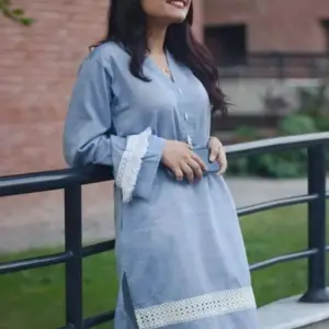 Eid Long Sleeve Tunic With Chikankari Embroidery